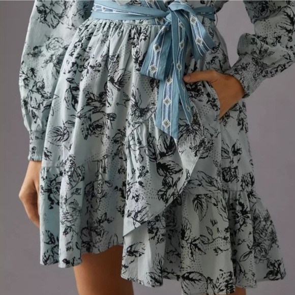 Floral Blue Ruffle Dress - Picture 8 of 17